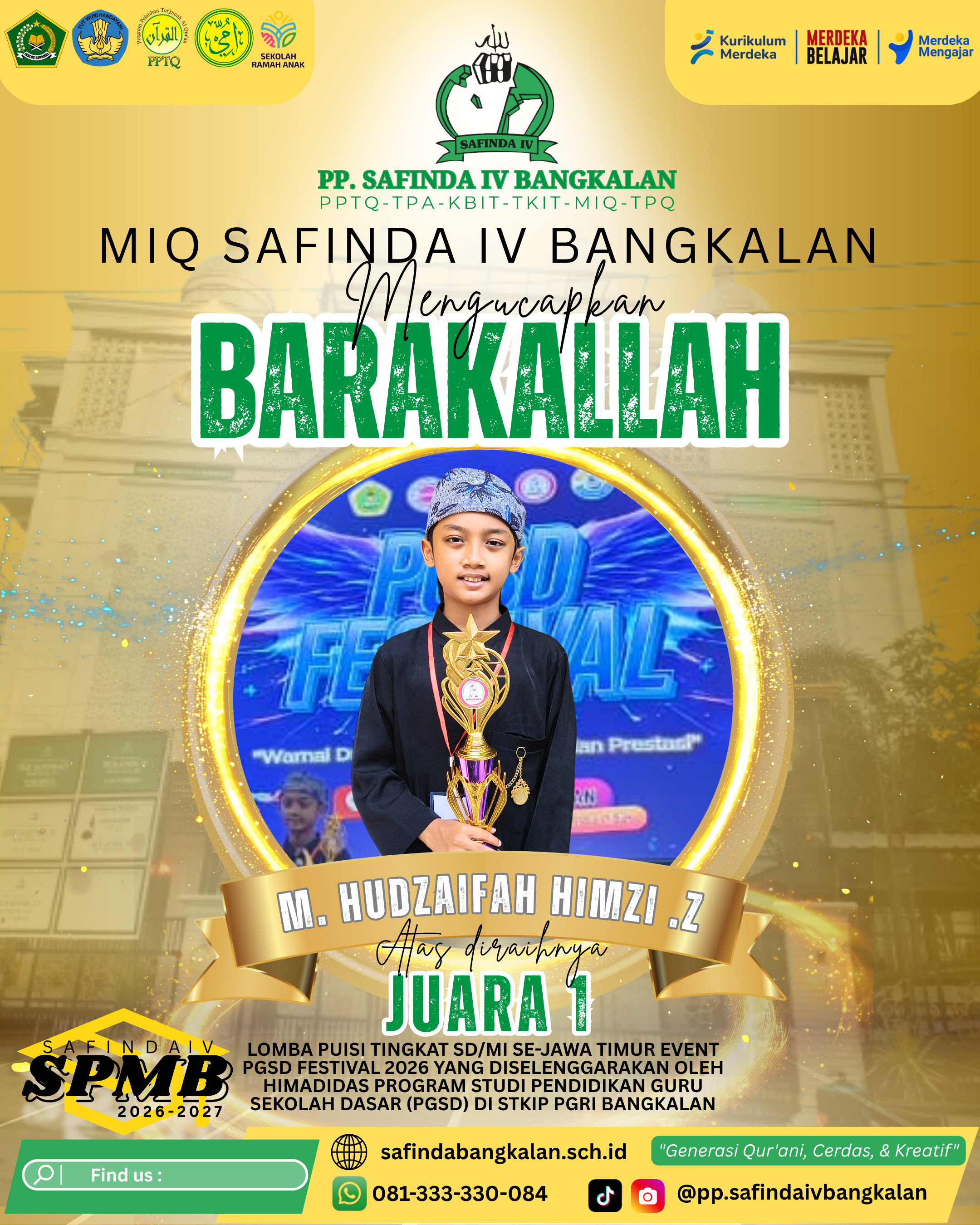 Santri MIQ Safinda IV Bangkalan Harumkan Nama Madrasah, Raih Juara 1 Lomba Puisi Se-Jawa Timur